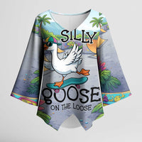 Funny Silly Goose on The Loose Kimono Sleeve Blouse with Skateboard and Palm Trees