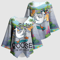 Funny Silly Goose on The Loose Kimono Sleeve Blouse with Skateboard and Palm Trees