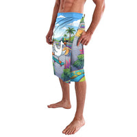 Funny Silly Goose on The Loose Lavalava with Skateboard and Palm Trees