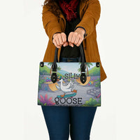Funny Silly Goose on The Loose Leather Bag with Skateboard and Palm Trees