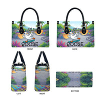 Funny Silly Goose on The Loose Leather Bag with Skateboard and Palm Trees