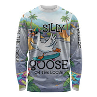 Funny Silly Goose on The Loose Long Sleeve Shirt with Skateboard and Palm Trees