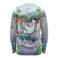 Funny Silly Goose on The Loose Long Sleeve Shirt with Skateboard and Palm Trees