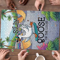 Funny Silly Goose on The Loose Puzzle with Skateboard and Palm Trees