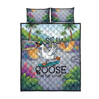 Funny Silly Goose on The Loose Quilt Bed Set with Skateboard and Palm Trees