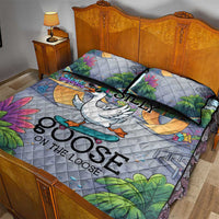 Funny Silly Goose on The Loose Quilt Bed Set with Skateboard and Palm Trees