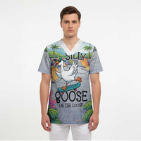 Funny Silly Goose on The Loose Scrub Top with Skateboard and Palm Trees