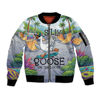 Funny Silly Goose on The Loose Sleeve Zip Bomber Jacket with Skateboard and Palm Trees