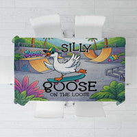Funny Silly Goose on The Loose Tablecloth with Skateboard and Palm Trees
