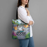 Funny Silly Goose on The Loose Tote Bag with Skateboard and Palm Trees