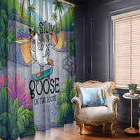Funny Silly Goose on The Loose Window Curtain with Skateboard and Palm Trees