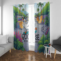 Funny Silly Goose on The Loose Window Curtain with Skateboard and Palm Trees