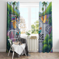 Funny Silly Goose on The Loose Window Curtain with Skateboard and Palm Trees