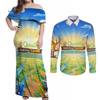 Quality Learning Center Couples Matching Off Shoulder Maxi Dress and Long Sleeve Button Shirt Funny Day Care Bright and Playful Branded
