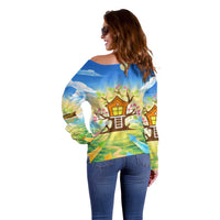 Quality Learning Center Off Shoulder Sweater Funny Day Care Bright and Playful Branded