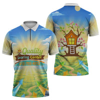 Quality Learning Center Zipper Polo Shirt Funny Day Care Bright and Playful Branded