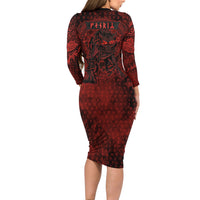 Fenrir Norse Wolf Long Sleeve Bodycon Dress Viking Runic Celtic Knot Dark Art