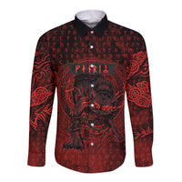 Fenrir Norse Wolf Long Sleeve Button Shirt Viking Runic Celtic Knot Dark Art