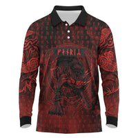 Fenrir Norse Wolf Long Sleeve Polo Shirt Viking Runic Celtic Knot Dark Art