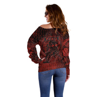 Fenrir Norse Wolf Off Shoulder Sweater Viking Runic Celtic Knot Dark Art