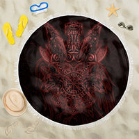 Huginn and Muninn with Fenrir and Vegvisir Beach Blanket Viking Runic Celtic Knot Dark Gothic Art