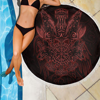 Huginn and Muninn with Fenrir and Vegvisir Beach Blanket Viking Runic Celtic Knot Dark Gothic Art
