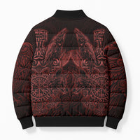 Huginn and Muninn with Fenrir and Vegvisir Bomber Puffer Jacket Viking Runic Celtic Knot Dark Gothic Art