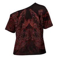 Huginn and Muninn with Fenrir and Vegvisir Cross Shoulder Shirt Viking Runic Celtic Knot Dark Gothic Art