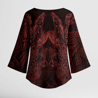 Huginn and Muninn with Fenrir and Vegvisir Kimono Sleeve Blouse Viking Runic Celtic Knot Dark Gothic Art