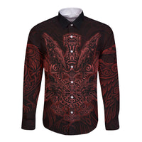 Huginn and Muninn with Fenrir and Vegvisir Long Sleeve Button Shirt Viking Runic Celtic Knot Dark Gothic Art