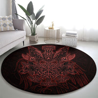Huginn and Muninn with Fenrir and Vegvisir Round Carpet Viking Runic Celtic Knot Dark Gothic Art