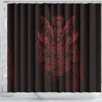 Huginn and Muninn with Fenrir and Vegvisir Shower Curtain Viking Runic Celtic Knot Dark Gothic Art