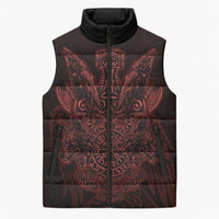 Huginn and Muninn with Fenrir and Vegvisir Sleeveless Puffer Jacket Viking Runic Celtic Knot Dark Gothic Art