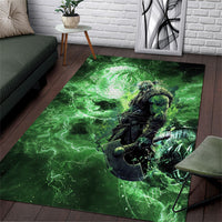 Norse Viking Warrior with Axe Area Rug Celtic Knot Nordic Fantasy Lightning Art