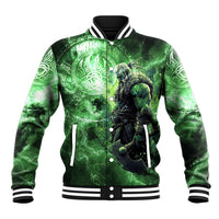 Norse Viking Warrior with Axe Baseball Jacket Celtic Knot Nordic Fantasy Lightning Art
