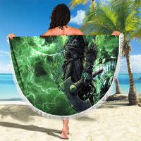 Norse Viking Warrior with Axe Beach Blanket Celtic Knot Nordic Fantasy Lightning Art