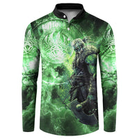 Norse Viking Warrior with Axe Button Sweatshirt Celtic Knot Nordic Fantasy Lightning Art