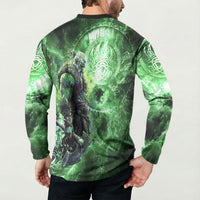 Norse Viking Warrior with Axe Button Sweatshirt Celtic Knot Nordic Fantasy Lightning Art
