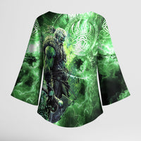 Norse Viking Warrior with Axe Kimono Sleeve Blouse Celtic Knot Nordic Fantasy Lightning Art