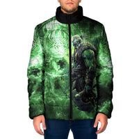 Norse Viking Warrior with Axe Padded Jacket Celtic Knot Nordic Fantasy Lightning Art