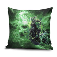 Norse Viking Warrior with Axe Pillow Cover Celtic Knot Nordic Fantasy Lightning Art