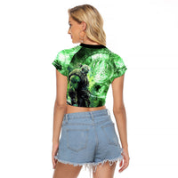 Norse Viking Warrior with Axe Raglan Cropped T Shirt Celtic Knot Nordic Fantasy Lightning Art