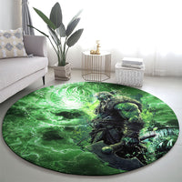 Norse Viking Warrior with Axe Round Carpet Celtic Knot Nordic Fantasy Lightning Art