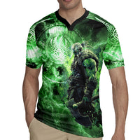 Norse Viking Warrior with Axe Rugby Jersey Celtic Knot Nordic Fantasy Lightning Art