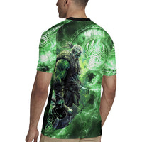 Norse Viking Warrior with Axe Rugby Jersey Celtic Knot Nordic Fantasy Lightning Art