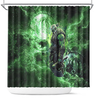 Norse Viking Warrior with Axe Shower Curtain Celtic Knot Nordic Fantasy Lightning Art