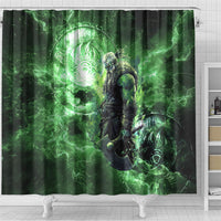 Norse Viking Warrior with Axe Shower Curtain Celtic Knot Nordic Fantasy Lightning Art