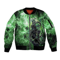 Norse Viking Warrior with Axe Sleeve Zip Bomber Jacket Celtic Knot Nordic Fantasy Lightning Art