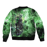 Norse Viking Warrior with Axe Sleeve Zip Bomber Jacket Celtic Knot Nordic Fantasy Lightning Art