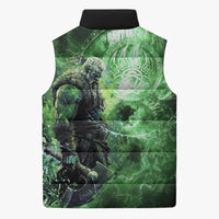 Norse Viking Warrior with Axe Sleeveless Puffer Jacket Celtic Knot Nordic Fantasy Lightning Art